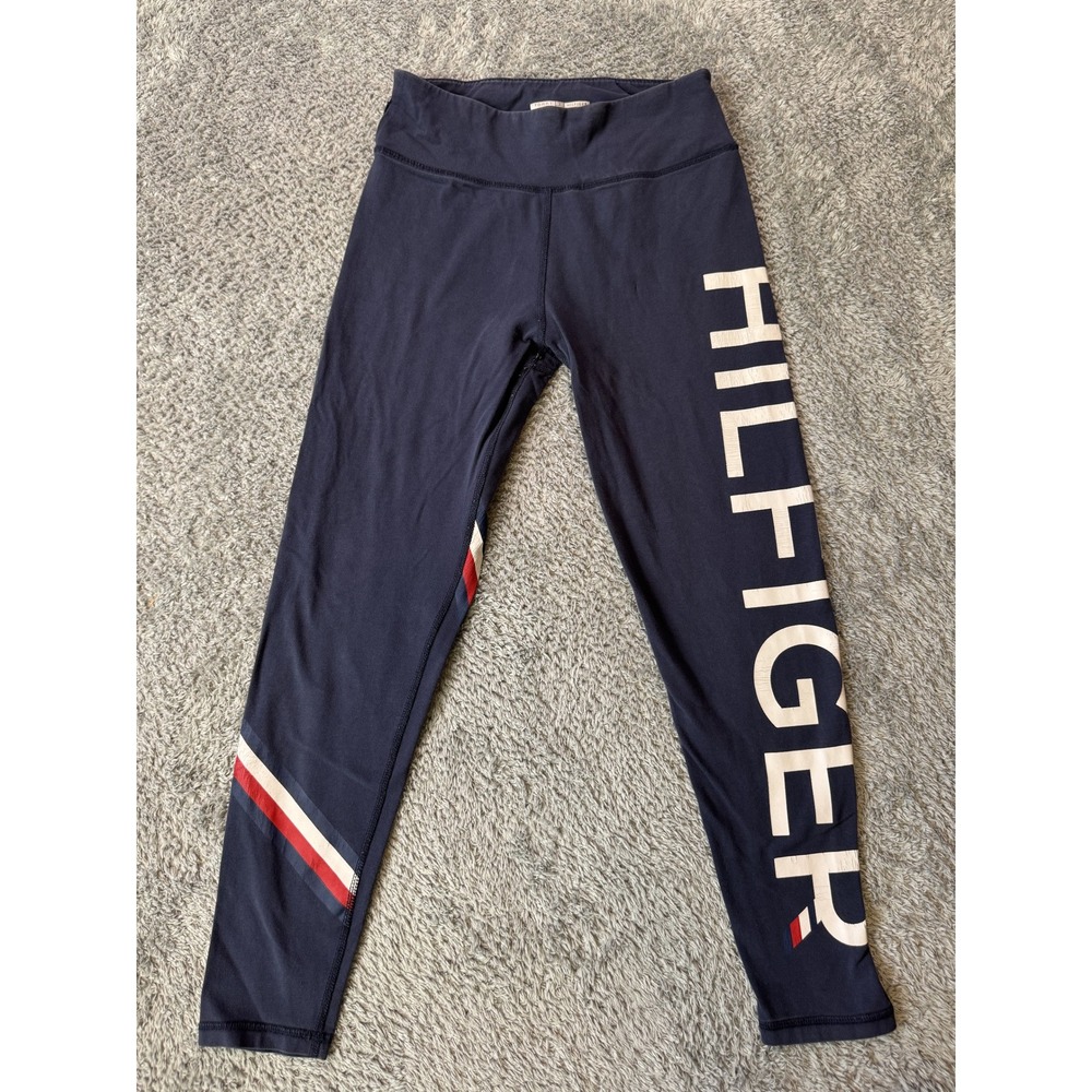 Tommy Hilfiger‎ Womens Sport Leggings Small Navy Blue Graphic Cotton Spandex